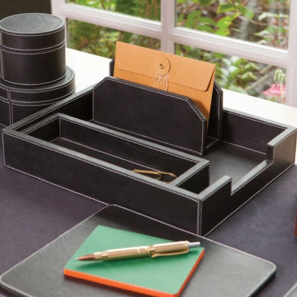Black Leather Desk Accessory Set