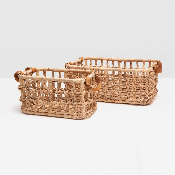 Rectangle Water Hyacinth Open-Weave Basket - Set of 2 - Greenvibe Ltd